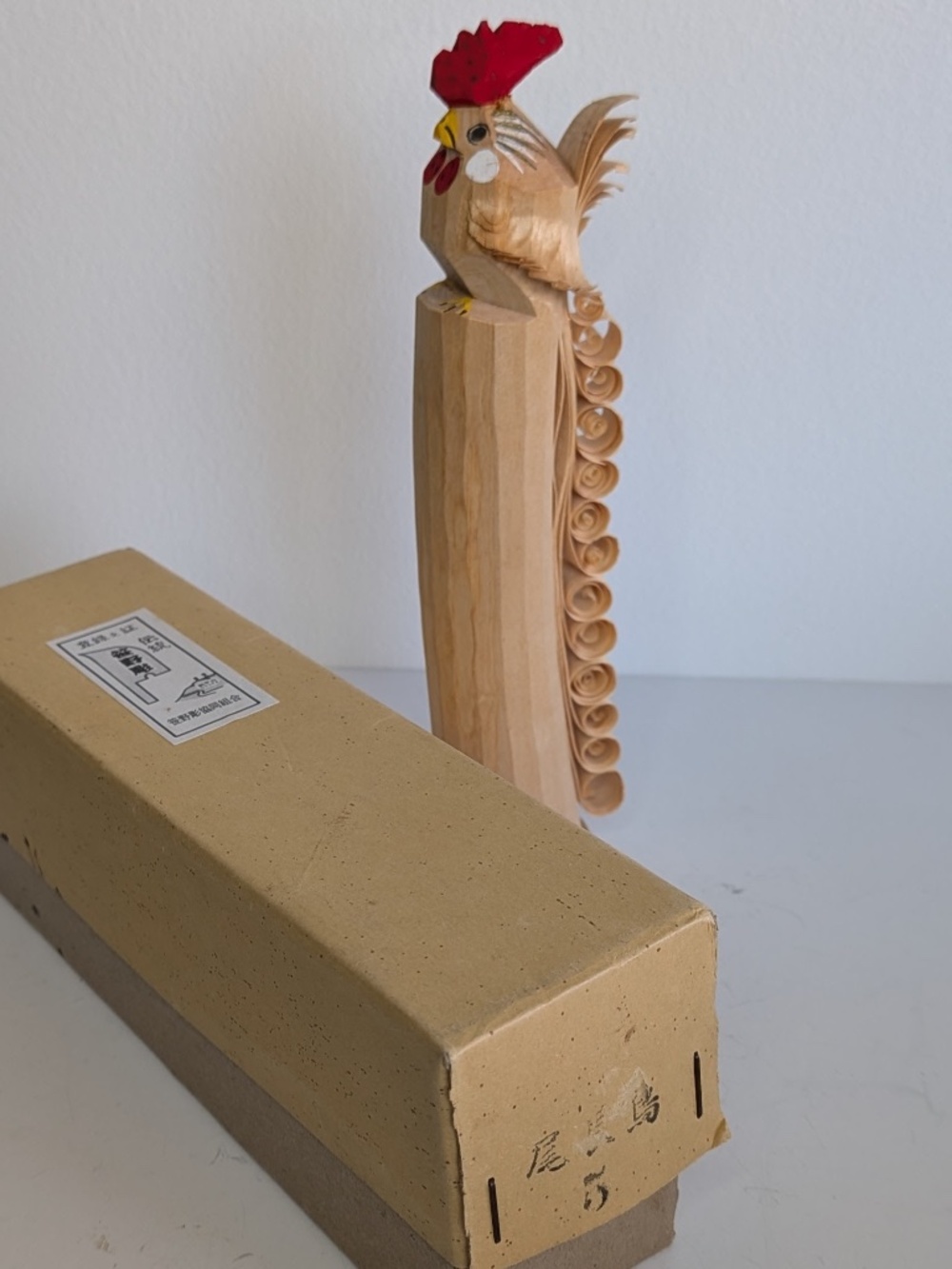 Japanese Sasano Bori Rooster Totem Figurine Carved Chisel Wood